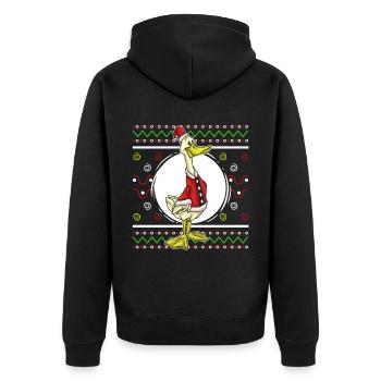 Ugly Christmas Sweater Tshirt Weihnachten Ente - Unisex Premium Bio Zip Hoodie - Schwarz - Hinten - Nico (187cm)