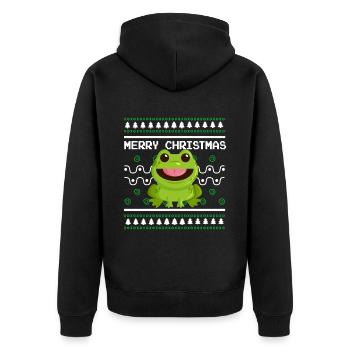 Ugly Christmas Sweater Tshirt Weihnachten Frosch - Unisex Premium Bio Zip Hoodie - Schwarz - Hinten - Nico (187cm)