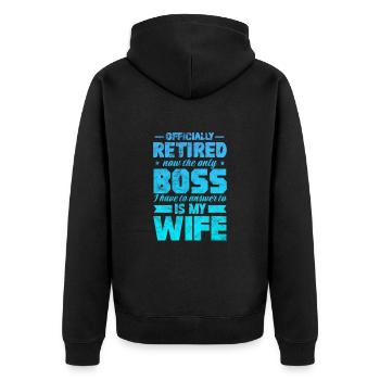 Retirement - Unisex Premium Organic Zip Hoodie - black - Back - Nico (187cm)