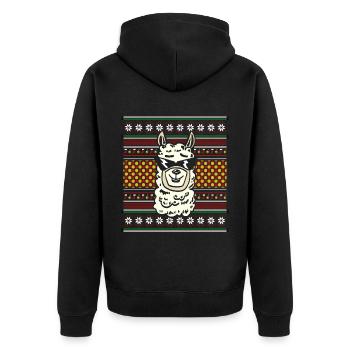 Ugly Christmas Sweater tshirt Weihnachten Lama - Unisex Premium Bio Zip Hoodie - Schwarz - Hinten - Nico (187cm)