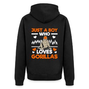 Just A Boy Who Loves Gorillas Ape Monkey Lover - Unisex Premium Organic Zip Hoodie - black - Back - Nico (187cm)