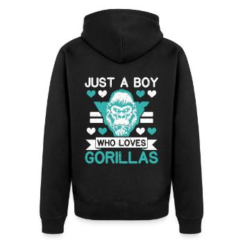 Just A Boy Who Loves Gorillas Ape Monkey Lover - Unisex Premium Organic Zip Hoodie - black - Back - Nico (187cm)
