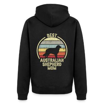 Hund Mom - Australischer Schäferhund - Unisex Premium Bio Zip Hoodie - Schwarz - Hinten - Nico (187cm)