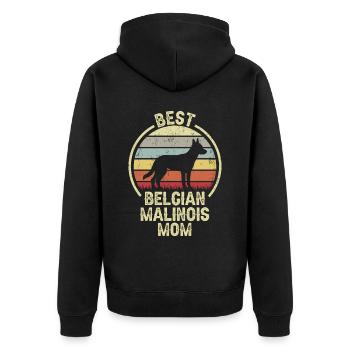 Hund Mom - Belgier Malinois - Unisex Premium Bio Zip Hoodie - Schwarz - Hinten - Nico (187cm)