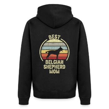 Hund Mom - Belgischer Hirte - Unisex Premium Bio Zip Hoodie - Schwarz - Hinten - Nico (187cm)