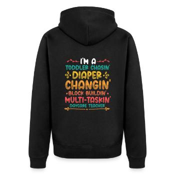 Kleinkind Jagt Windel, Wechselnde Tagesmutter - Unisex Premium Bio Zip Hoodie - Schwarz - Hinten - Nico (187cm)