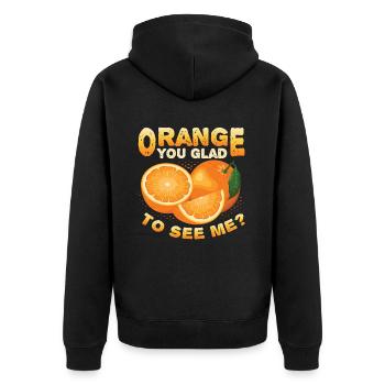 Orangen, Sie Freuen Sich, Mich Zu Sehen - Unisex Premium Bio Zip Hoodie - Schwarz - Hinten - Nico (187cm)
