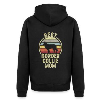Hundemama - Border Collie - Unisex Premium Bio Zip Hoodie - Schwarz - Hinten - Nico (187cm)