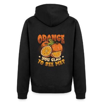 Orangen, Sie Freuen Sich, Mich Zu Sehen - Unisex Premium Bio Zip Hoodie - Schwarz - Hinten - Nico (187cm)
