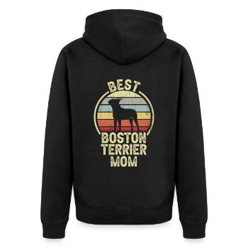 Hund Mom - Boston Terrier - Unisex Premium Bio Zip Hoodie - Schwarz - Hinten - Nico (187cm)
