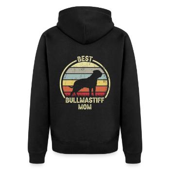 Hund Mom - Bullmastiff - Unisex Premium Bio Zip Hoodie - Schwarz - Hinten - Nico (187cm)
