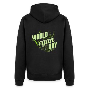 Logo de la Journée mondiale du végétalien vert, Go Vegan - Veste à capuche bio Premium Unisexe - noir - Dos - Nico (187cm)