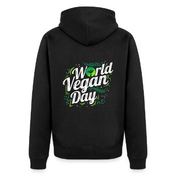 White And Green World Vegan Day Logo, Go Vegan - Unisex Premium Organic Zip Hoodie - black - Back - Nico (187cm)