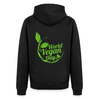 Green Leaves For World Vegan Day Logo, Veganism - Unisex Premium Organic Zip Hoodie - black - Back - Nico (187cm)