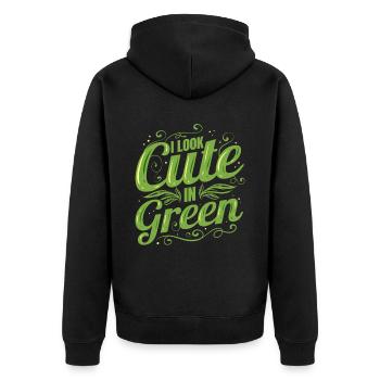 J’ai l’air mignon en vert, deviens végétalien - Veste à capuche bio Premium Unisexe - noir - Dos - Nico (187cm)