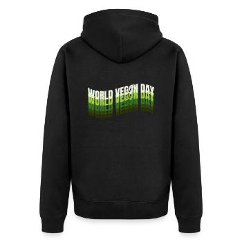 Vintage Logo World Vegan Day - Unisex Premium Organic Zip Hoodie - black - Back - Nico (187cm)