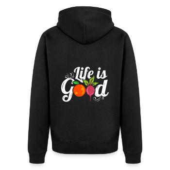 Orange And Radish Veggies Logo Life Is Good For A - Unisex Premium Organic Zip Hoodie - black - Back - Nico (187cm)