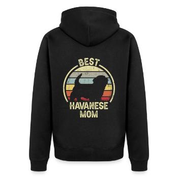 Hund Mom - Havanese - Unisex Premium Bio Zip Hoodie - Schwarz - Hinten - Nico (187cm)