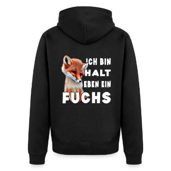 Ich bin halt eben ein Fuchs - Unisex Premium Bio Zip Hoodie - Schwarz - Hinten - Nico (187cm)