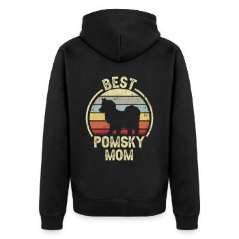 Hund Mom - Pomsky - Unisex Premium Bio Zip Hoodie - Schwarz - Hinten - Nico (187cm)