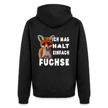 Ich mag halt einfach Füchse - Unisex Premium Bio Zip Hoodie - Schwarz - Hinten - Nico (187cm)