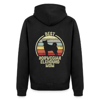 Hund Mom - Norwegisch Elkhound - Unisex Premium Bio Zip Hoodie - Schwarz - Hinten - Nico (187cm)
