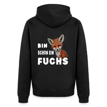 Bin schon ein Fuchs - Unisex Premium Bio Zip Hoodie - Schwarz - Hinten - Nico (187cm)