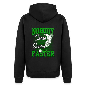 Niemand Kümmert Es Schieß Tore Schneller Fußball - Unisex Premium Bio Zip Hoodie - Schwarz - Hinten - Nico (187cm)