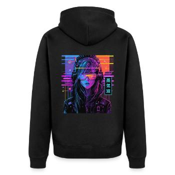 Cyberpop Girl Japanese Streetwear Urban Vaporwave - Unisex Premium Bio Zip Hoodie - Schwarz - Hinten - Nico (187cm)