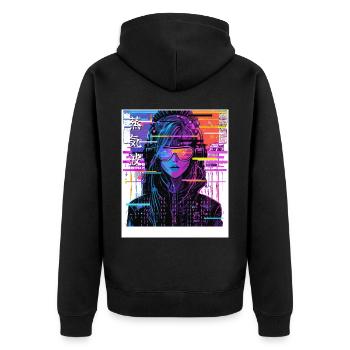 Vaporwave Glitch Girl Esthétique Cyberpop Japonaise - Veste à capuche bio Premium Unisexe - noir - Dos - Nico (187cm)
