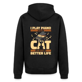 Pianist Klavier Piano Katze - Unisex Premium Bio Zip Hoodie - Schwarz - Hinten - Nico (187cm)