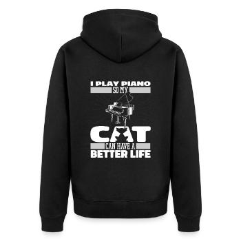 Pianist Klavier Piano Katze - Unisex Premium Bio Zip Hoodie - Schwarz - Hinten - Nico (187cm)