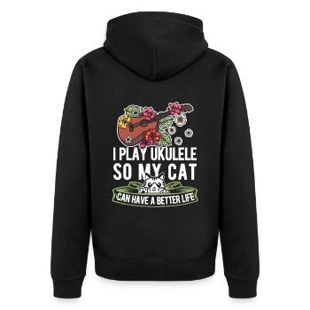 Chat ukulélé - Veste à capuche bio Premium Unisexe - noir - Dos - Nico (187cm)