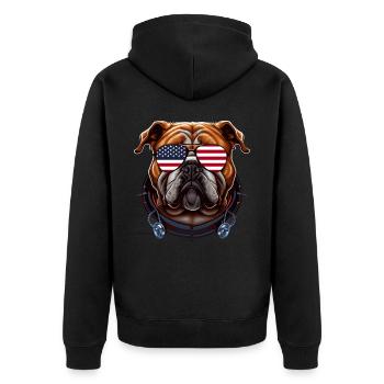 English Bulldog American Flag Sunglasses Patriotic - Unisex Premium Bio Zip Hoodie - Schwarz - Hinten - Nico (187cm)