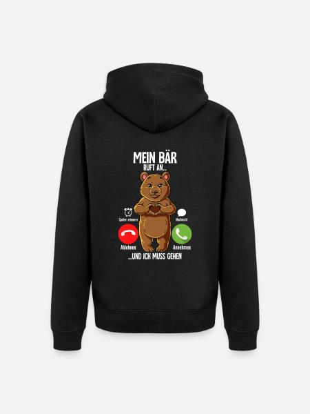 Mein Bär Ruft An - Unisex Premium Bio Zip Hoodie - Schwarz