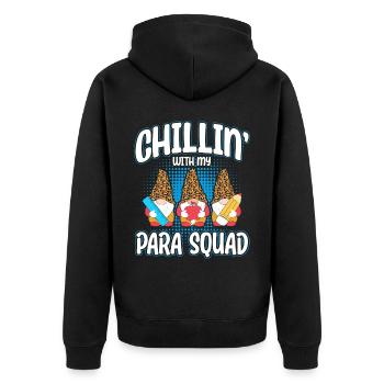Chillin With My Para Squad - Unisex Premium Bio Zip Hoodie - Schwarz - Hinten - Nico (187cm)