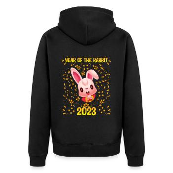 Zodiac Happy Chinese New Year of the Rabbit 2023 - Unisex Premium Bio Zip Hoodie - Schwarz - Hinten - Nico (187cm)