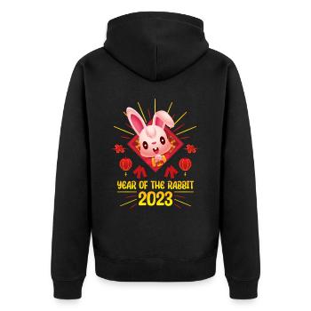 Zodiac Happy Chinese New Year of the Rabbit 2023 - Unisex Premium Bio Zip Hoodie - Schwarz - Hinten - Nico (187cm)