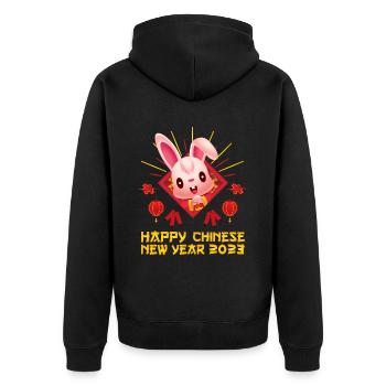 Zodiac Happy Chinese New Year of the Rabbit 2023 - Unisex Premium Bio Zip Hoodie - Schwarz - Hinten - Nico (187cm)