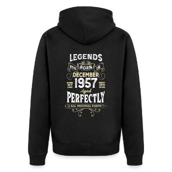 Legends Were Born In December 1957 Birthday - Unisex Premium Bio Zip Hoodie - Schwarz - Hinten - Nico (187cm)