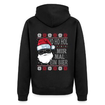 Ho Ho Hol Mir Mal Ein Bier Ugly Santa mit Brille - Unisex Premium Bio Zip Hoodie - Schwarz - Hinten - Nico (187cm)