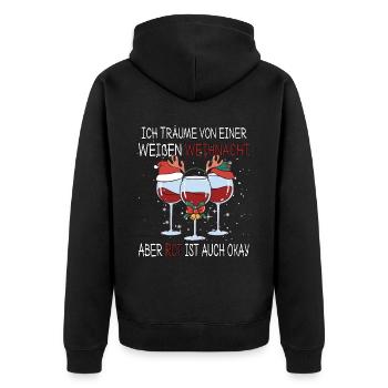 Ich Träume von einer Weißen Weihnacht aber Rot ist - Unisex Premium Bio Zip Hoodie - Schwarz - Hinten - Nico (187cm)