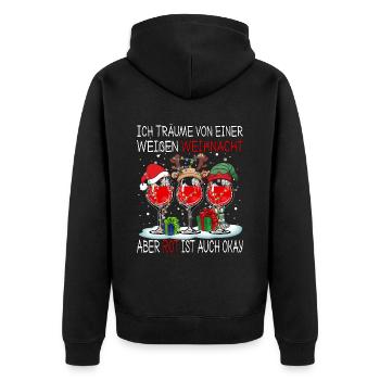 Ich Träume von einer Weißen Weihnacht aber Rot ist - Unisex Premium Bio Zip Hoodie - Schwarz - Hinten - Nico (187cm)