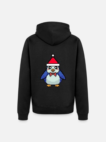 Penguin pixelisé Noël - Funny Penguin - Veste à capuche bio Premium Unisexe - noir