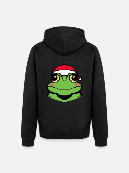 Frog Pixelated Christmas - Funny - Unisex Premium Organic Zip Hoodie - black