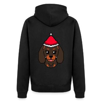 Dackel verpixelt Weihnachten - Lustige Dackel Xmas - Unisex Premium Bio Zip Hoodie - Schwarz - Hinten - Nico (187cm)
