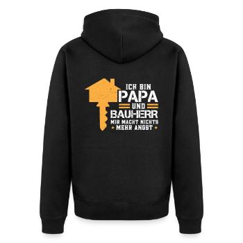 Papa und Bauherr 2023 Spruch Richtfest Traumhaus - Unisex Premium Bio Zip Hoodie - Schwarz - Hinten - Nico (187cm)