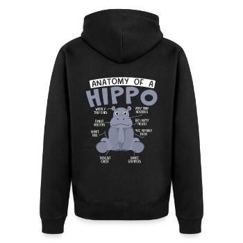 Anatomie eines Nilpferd-Tier-Nilpferd-Liebhabers - Unisex Premium Bio Zip Hoodie - Schwarz - Hinten - Nico (187cm)