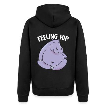 Feeling Hip Nilpferd Tier Nilpferd Liebhaber - Unisex Premium Bio Zip Hoodie - Schwarz - Hinten - Nico (187cm)