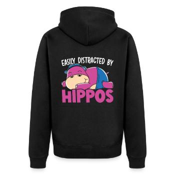 Facilement distrait par les hippopotames amoureux des hippopotames - Veste à capuche bio Premium Unisexe - noir - Dos - Nico (187cm)